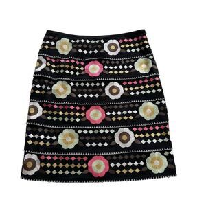 Etcetera Skirt Black Multicolored Floral Embroidered Tiered Pencil Skirt Size 6